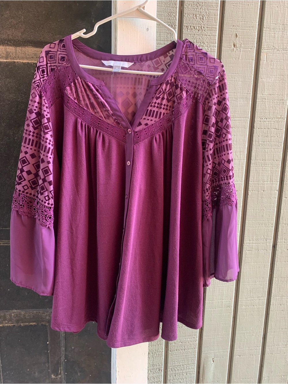 Valerie Stevens Magenta Button-Front Embroidered Tunic